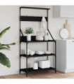 vidaXL Baker's Rack with Hooks 4-Tier Black Engineered Wood