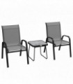 Outsunny 3PCs Bistro Set with Breathable Mesh Fabric Stackable Chairs Light Grey