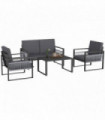 Outsunny Aluminium Garden Furniture Sets w/ Cushions, Slatted Top Table, Black