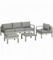 Outsunny 6 PCs Rattan Garden Furniture Set with Table, Cushion, Light Grey