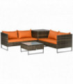 Outsunny 4Pcs Patio Rattan Sofa Garden Furniture Set with Table Cushions Orange