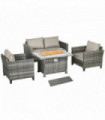 Outsunny 5 PCs Rattan Garden Furniture Set with Gas Fire Pit Table, Grey