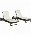 Outsunny Rattan Sun Lounger Set w/ Cushions, 5-Level Chaise Lounge Chairs Brown