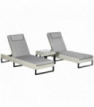 Outsunny Rattan Sun Lounger Set w/ Cushions, 5-Level Chaise Lounge Chairs, Grey