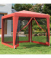 Party Tent with 4 Mesh Sidewalls Red 2.5x2.5 m HDPE