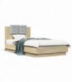 vidaXL Bed Frame with Headboard and LED Lights Sonoma Oak 90x190 cm Single