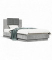 vidaXL Bed Frame with Headboard Concrete Grey 90x190 cm Single Engineered Wood