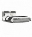 vidaXL Bed Frame with Headboard and LED Lights Grey Sonoma 150x200 cm King Size