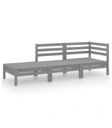 vidaXL 3 Piece Garden Lounge Set Grey Solid Pinewood