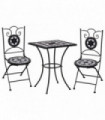 3 Piece Mosaic Bistro Set Ceramic Tile Black and White