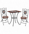 3 Piece Mosaic Bistro Set Ceramic Tile Terracotta and White