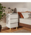 Bed Cabinet with Solid Wood Legs High Gloss White 40x35x69 cm