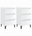 Bed Cabinet with Metal Legs 2 pcs High Gloss White 40x35x69 cm