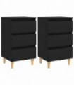 Bed Cabinets with Solid Wood Legs 2 pcs Black 40x35x69 cm