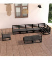 vidaXL 9 Piece Garden Lounge Set Black Solid Pinewood