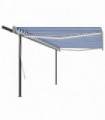 vidaXL Manual Retractable Awning with LED 5x3 m Blue and White