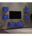 vidaXL 7 Piece TV Wall Units with LED Concrete Grey Engineered Wood