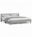 vidaXL Bed Frame with Headboard and LED Grey Sonoma 200x200 cm