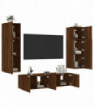 vidaXL 6 Piece TV Wall Units with LED Brown Oak Engineered Wood