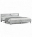 vidaXL Bed Frame with Headboard and LED Concrete Grey 180x200 cm Super King Size