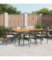 vidaXL 7 Piece Garden Dining Set with Cushions Black Poly Rattan