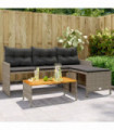 vidaXL Garden Sofa with Table and Cushions L-Shaped Grey Poly Rattan