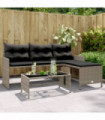 vidaXL Garden Sofa with Table and Cushions L-Shaped Grey Poly Rattan