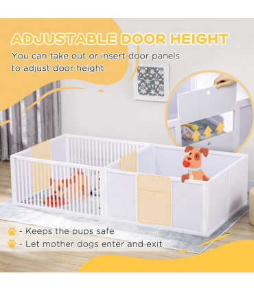 7 Panels Puppy Pen for Indoors, with Three Doors, Two-Room Design