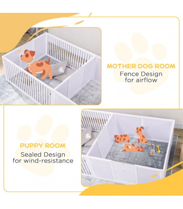 7 Panels Puppy Pen for Indoors, with Three Doors, Two-Room Design