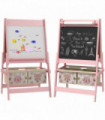 AIYAPLAY Kids Easel with Paper Roll, Blackboard, Whiteboard, Storage, Pink