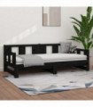 Pull-out Day Bed Black Solid Wood Pine 2x(90x190) cm