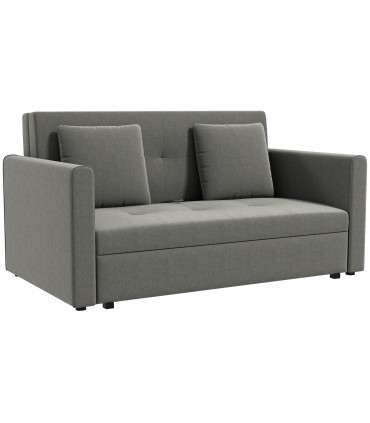 HOMCOM 2 Seater Sofa Bed Convertible Bed Settee w/ 2 Cushions Storage Light Grey