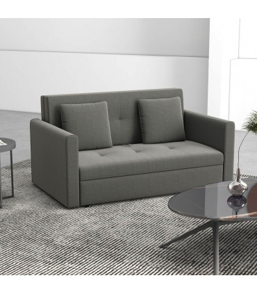 HOMCOM 2 Seater Sofa Bed Convertible Bed Settee w/ 2 Cushions Storage Light Grey