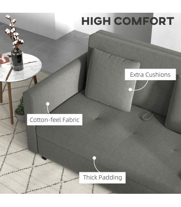HOMCOM 2 Seater Sofa Bed Convertible Bed Settee w/ 2 Cushions Storage Light Grey