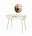 Modern Dressing Table with Round Mirror, Makeup Vanity Table with 2 Drawers White Desk w/ Mirror