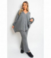 Chunky Knitted Button Up Cardigan Wide Leg Trousers Co-ord Set