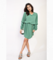 Ruffle Sleeve Pocket Button Front Blouse Dress