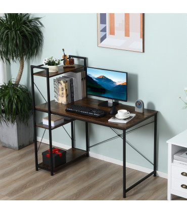 Computer Desk Rustic Brown 120cm x 64cm x 121cm 4-tier Bookshelf Storage