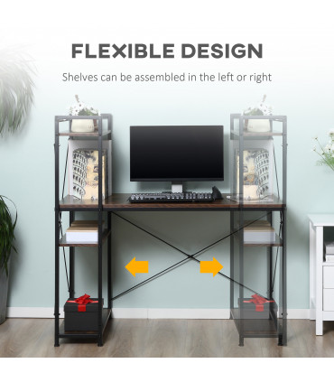 Computer Desk Rustic Brown 120cm x 64cm x 121cm 4-tier Bookshelf Storage