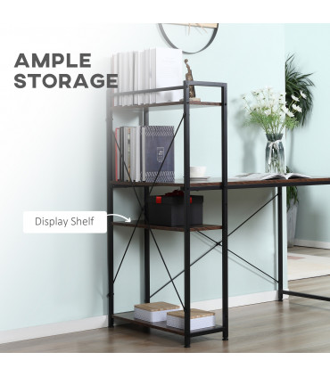 Computer Desk Rustic Brown 120cm x 64cm x 121cm 4-tier Bookshelf Storage