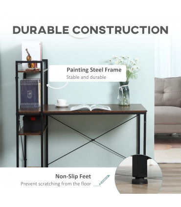 Computer Desk Rustic Brown 120cm x 64cm x 121cm 4-tier Bookshelf Storage