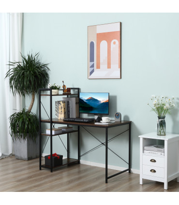 Computer Desk Rustic Brown 120cm x 64cm x 121cm 4-tier Bookshelf Storage