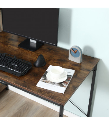 Computer Desk Rustic Brown 120cm x 64cm x 121cm 4-tier Bookshelf Storage