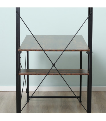 Computer Desk Rustic Brown 120cm x 64cm x 121cm 4-tier Bookshelf Storage