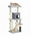 PawHut 132cm Cat Tree for Indoor Cats w/ Scratching Posts, Light Grey