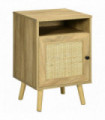 HOMCOM Nightstand, Rattan Bedside Table w/ Cabinet, Shelf, Natural