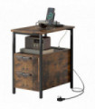 HOMCOM Bedside Table with Charging Station for Living Room, Rustic Brown
