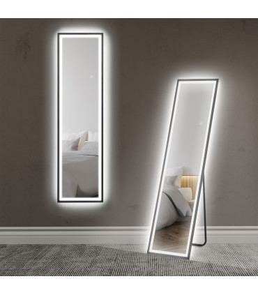 HOMCOM 150 x 40cm Full Length Mirror w/ Adjustable Lights Metal Frame Black