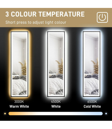 HOMCOM 150 x 40cm Full Length Mirror w/ Adjustable Lights Metal Frame Black