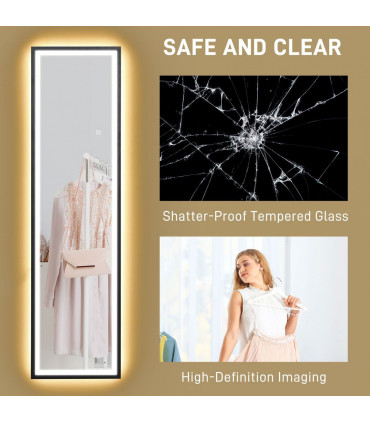 HOMCOM 150 x 40cm Full Length Mirror w/ Adjustable Lights Metal Frame Black